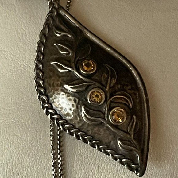 Or Paz Jewelry - Or Paz Israel Sterling Silver 925 Citrine Leaf Pendant 18" Chain